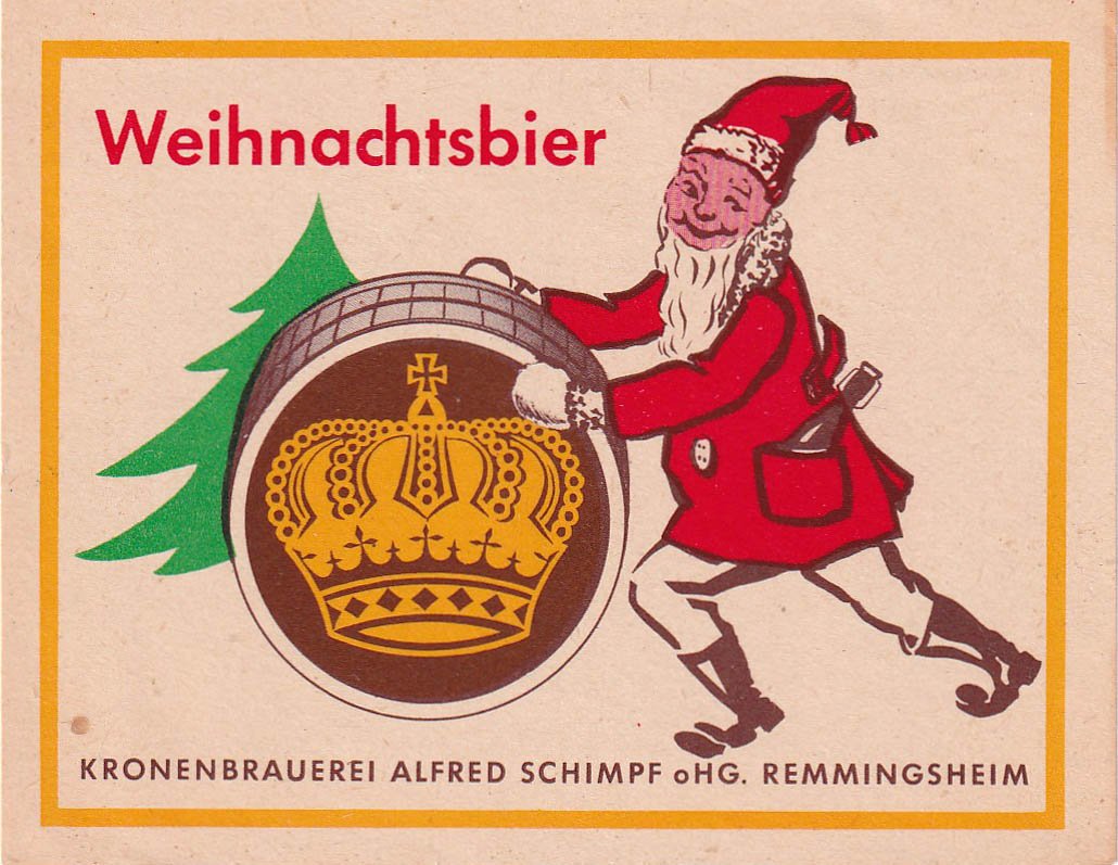 Bieretikett für Weihnachtsbier der Kronenbrauerei Remmingsheim, um 1966 (ARCHIV DEUTSCHER BIERETIKETTEN CC BY-NC-SA)