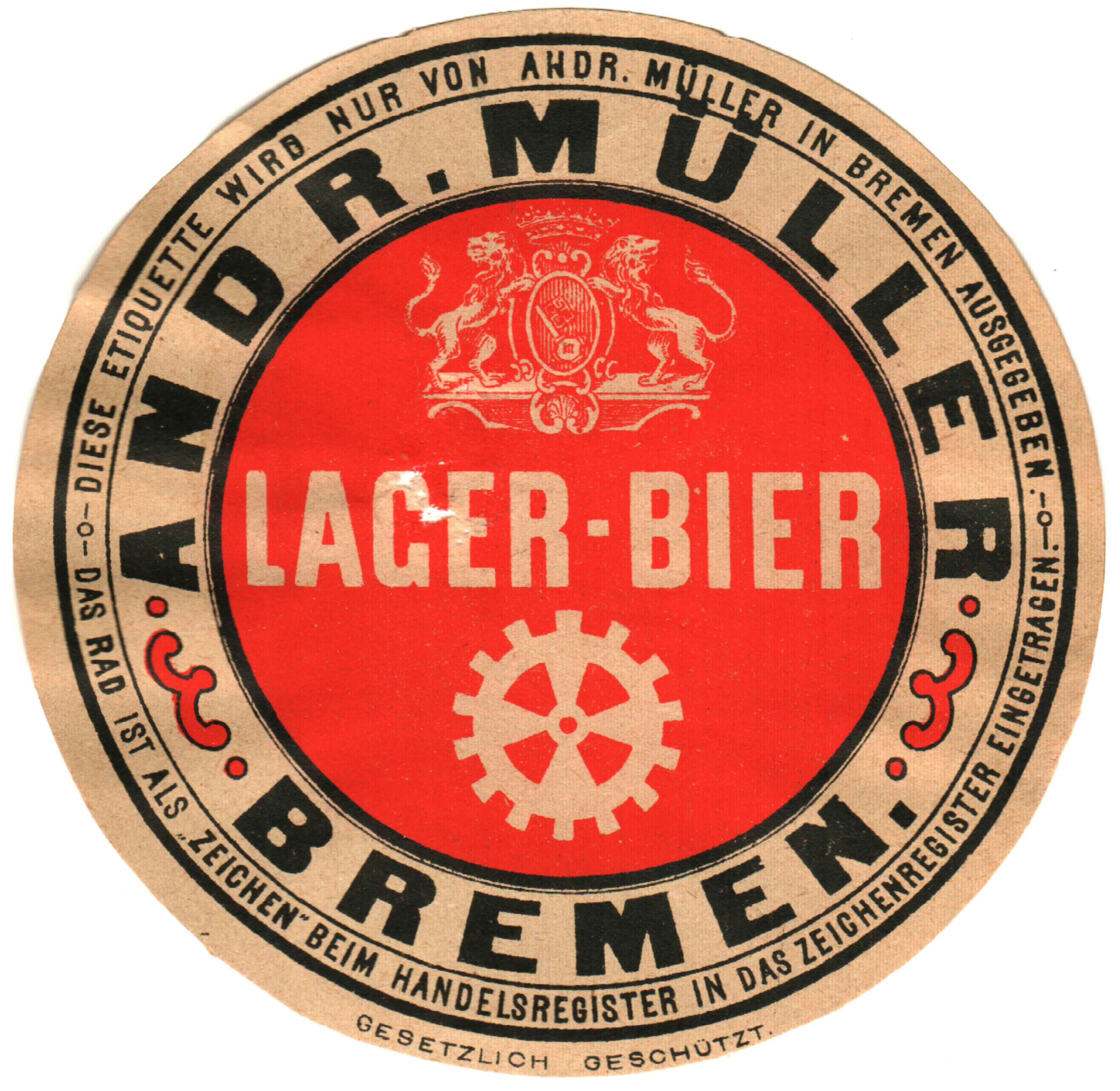 Bieretikett der Brauerei Andreas Müller in Bremen, um 1880 (ARCHIV DEUTSCHER BIERETIKETTEN CC BY-NC-SA)