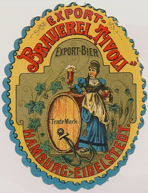 Bieretikett der Export-Brauerei "Tivoli" in Hamburg-Eidelstedt, um 1890 (ARCHIV DEUTSCHER BIERETIKETTEN CC BY-NC-SA)