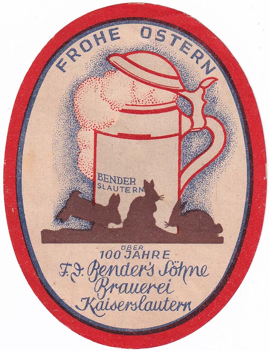 Bieretikett für Osterbier der Brauerei F. D. Benders Söhne in Kaiserslautern, um 1954 (ARCHIV DEUTSCHER BIERETIKETTEN CC BY-NC-SA)