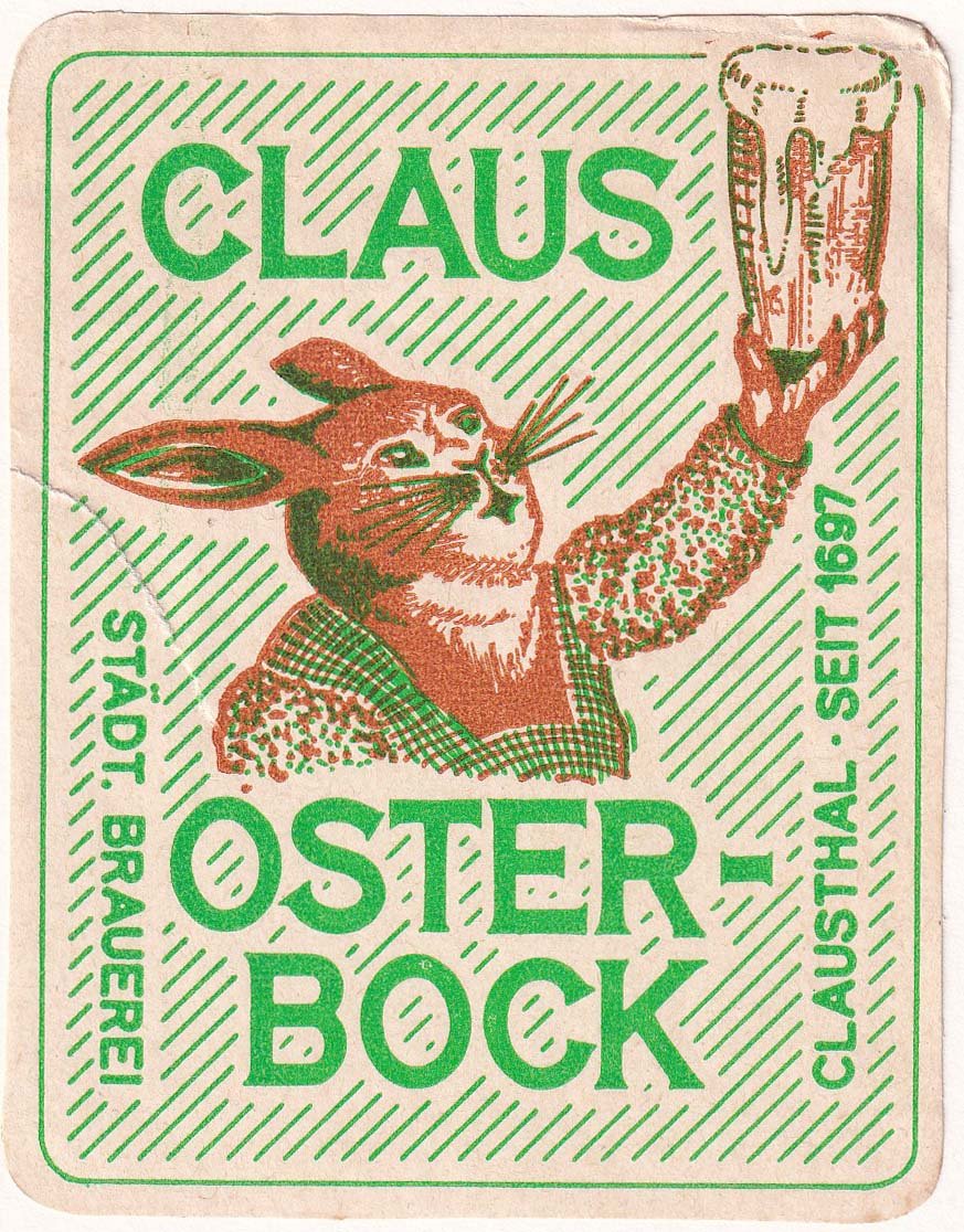 Bieretikett für Oster-Bock der Städtischen Brauerei Clausthal, um 1963 (ARCHIV DEUTSCHER BIERETIKETTEN CC BY-NC-SA)