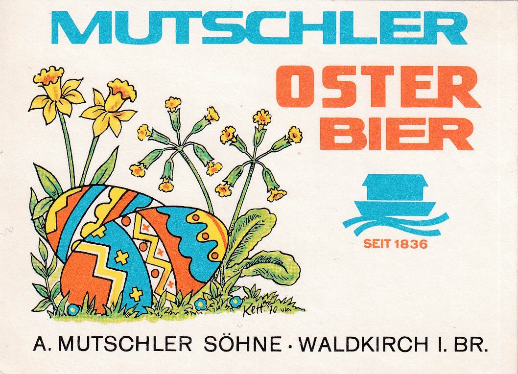Bieretikett für Osterbier der Brauerei A. Mutschler Söhne in Waldkirch, um 1970 (ARCHIV DEUTSCHER BIERETIKETTEN CC BY-NC-SA)
