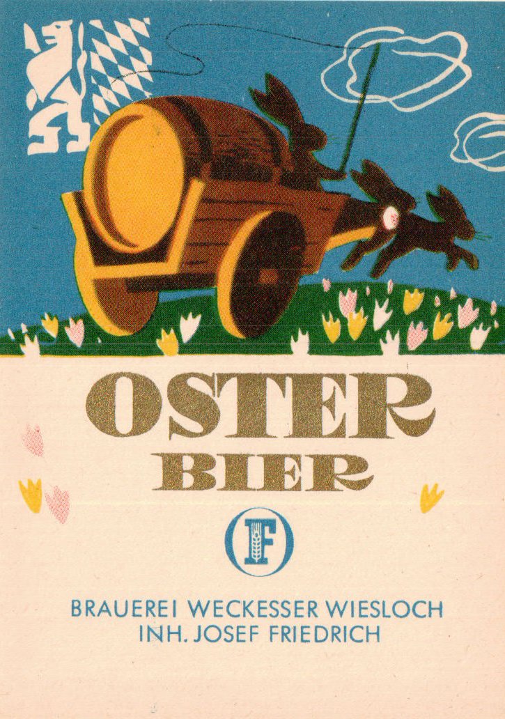 Bieretikett für Osterbier der Brauerei Weckesser in Wiesloch, um 1965 (ARCHIV DEUTSCHER BIERETIKETTEN CC BY-NC-SA)