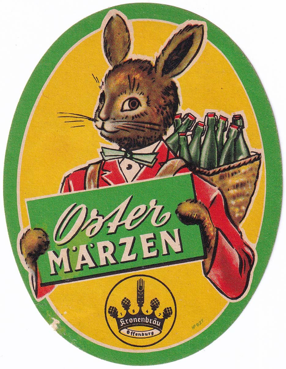 Bieretikett für Oster-Märzen der Kronenbräu Offenburg, um 1959 (ARCHIV DEUTSCHER BIERETIKETTEN CC BY-NC-SA)