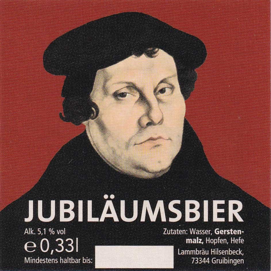 Bieretikett mit Martin Luther der Lammbräu Hilsenbeck in Gruibingen, um 2017 (ARCHIV DEUTSCHER BIERETIKETTEN CC BY-NC-SA)