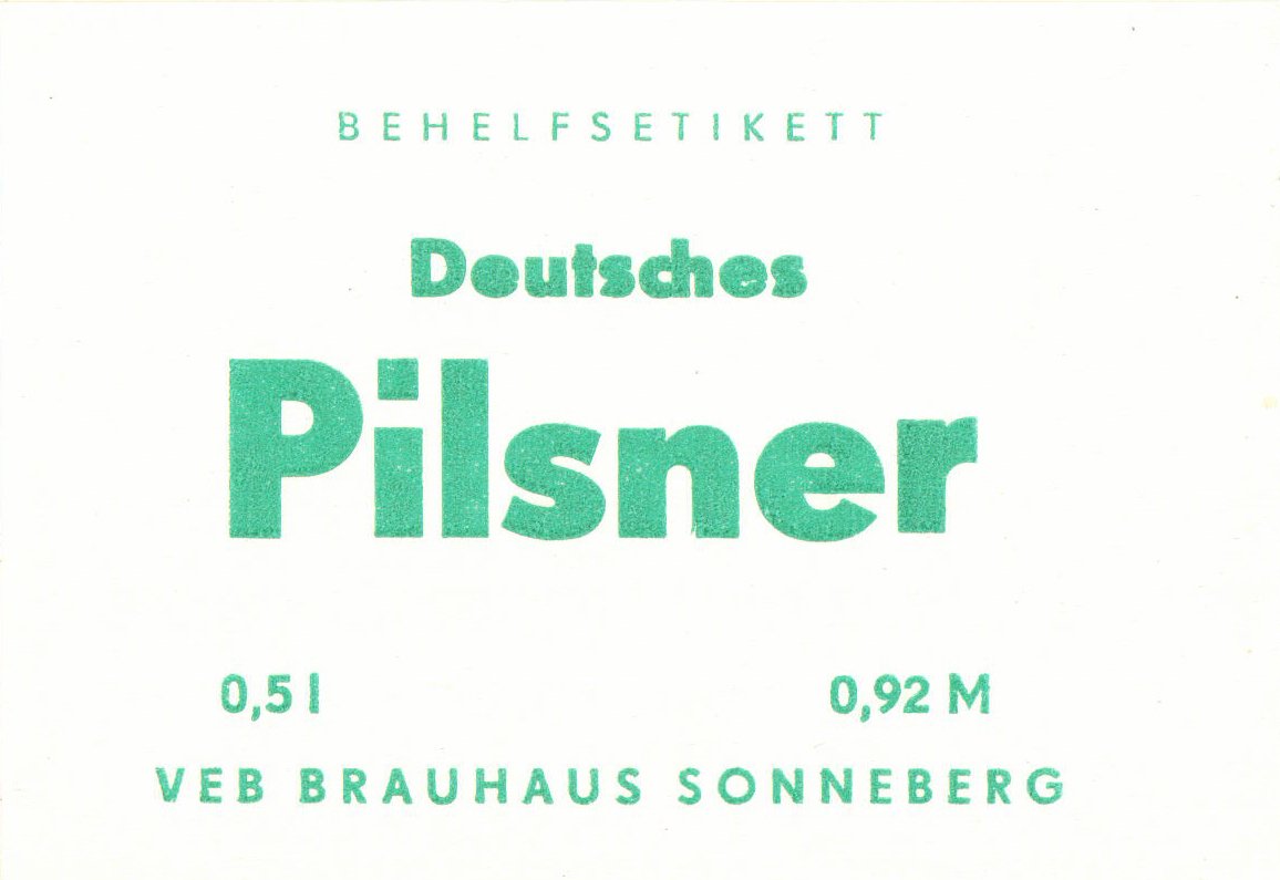 Behelfsetikett des VEB Brauhaus Sonneberg, um 1969 (ARCHIV DEUTSCHER BIERETIKETTEN CC BY-NC-SA)
