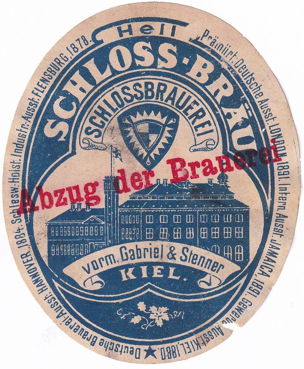 Bieretikett der Schlossbrauerei Kiel AG vorm. Gabriel & Stenner, um 1899 (ARCHIV DEUTSCHER BIERETIKETTEN CC BY-NC-SA)
