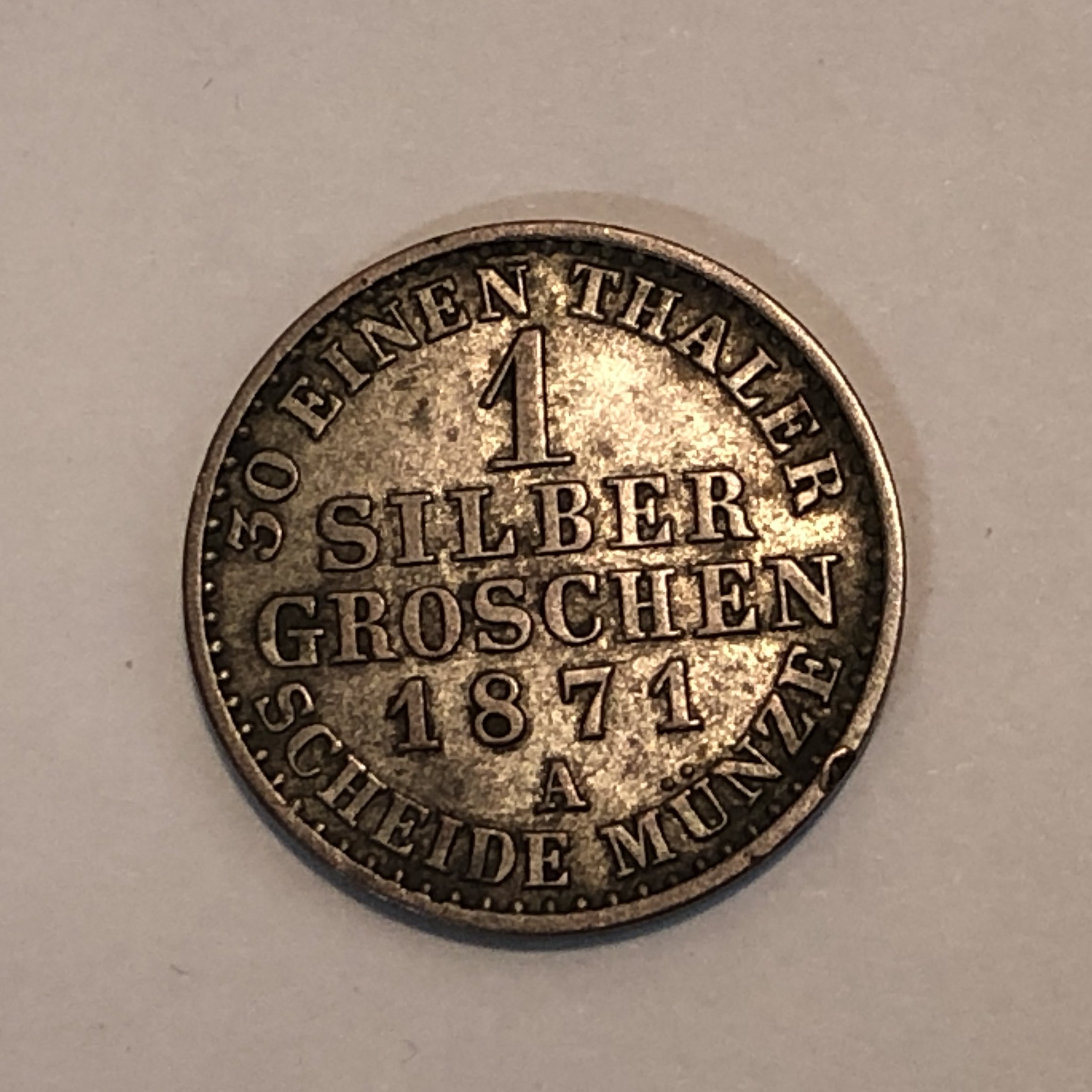 1 Silbergroschen 1871 Scheidemünze (Heimathaus Prieros CC BY-NC-SA)