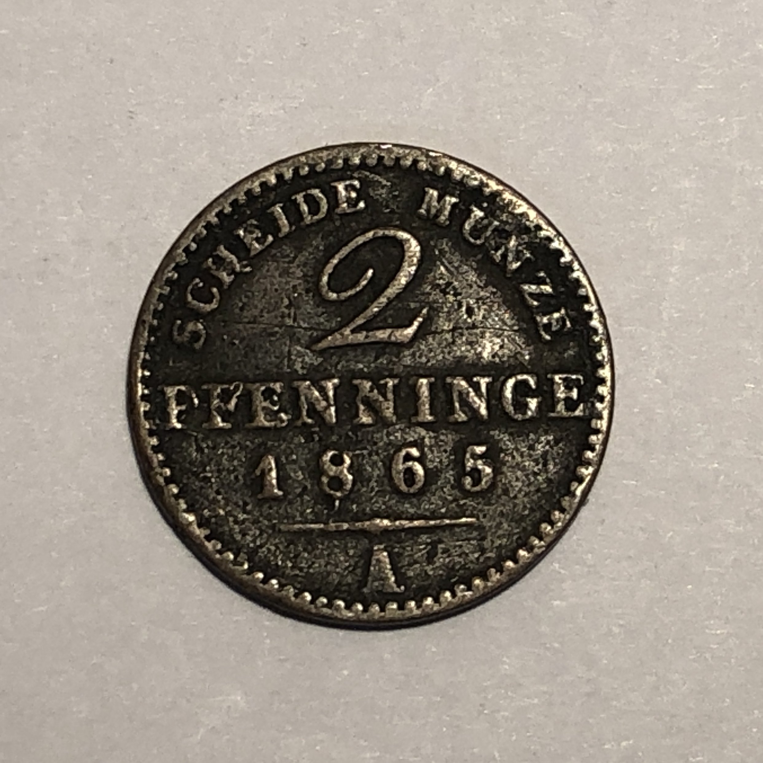 2 Pfennige 1865 Scheidemünze (Heimathaus Prieros CC BY-NC-SA)