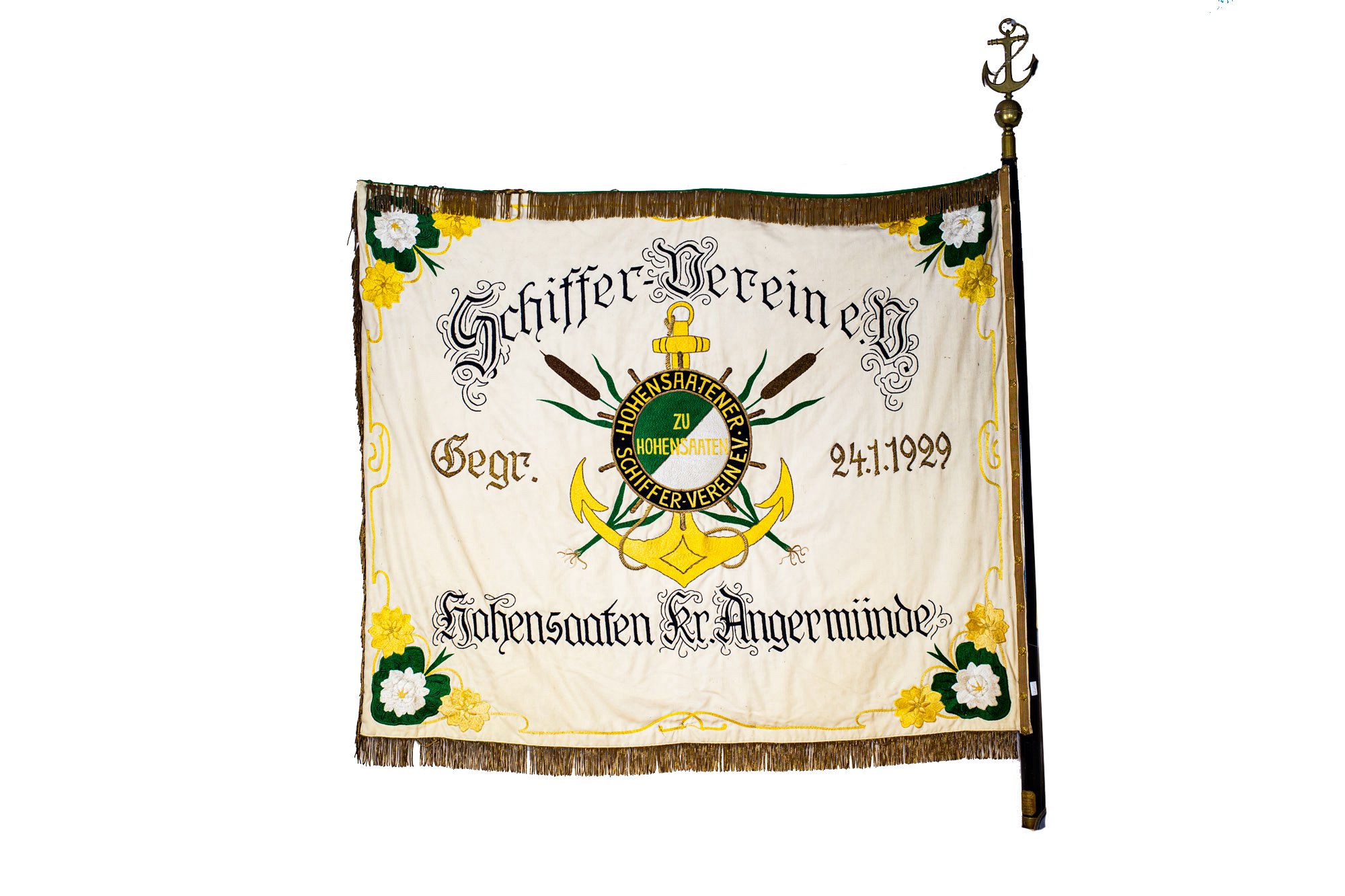 Vereinsfahne des Hohensaatener Schifferei-Vereins (Heimatstube Hohensaaten CC BY-NC-SA)