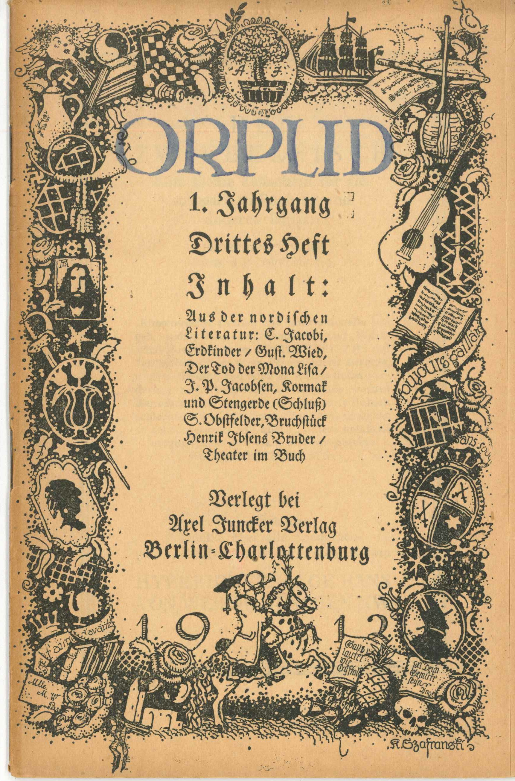 Orplid 1. Jhg. 3. Heft Feb 1913, Titelseite (KTL CC BY-NC-SA)