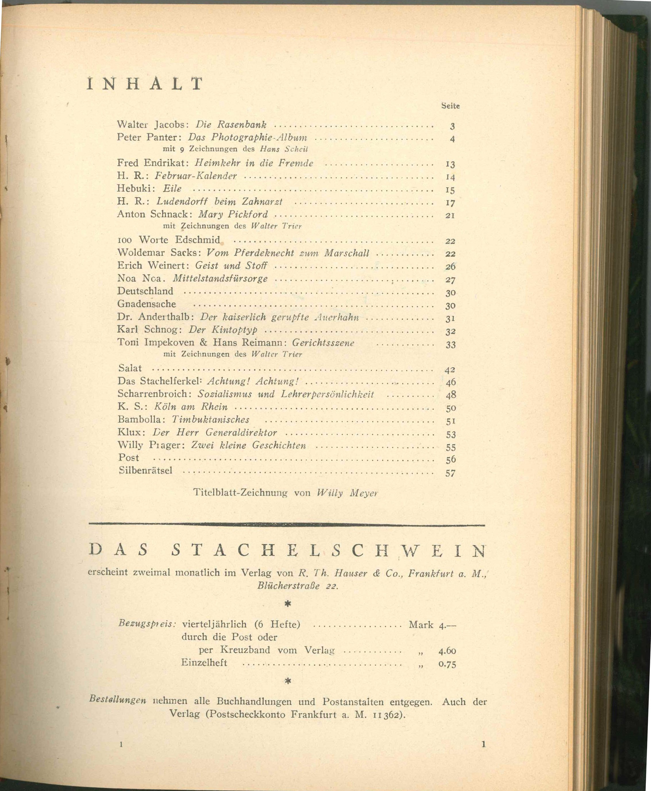 Das Stachelschwein. 8 Hefte 1925 (Kurt Tucholsky Literaturmuseum CC BY-NC-SA)