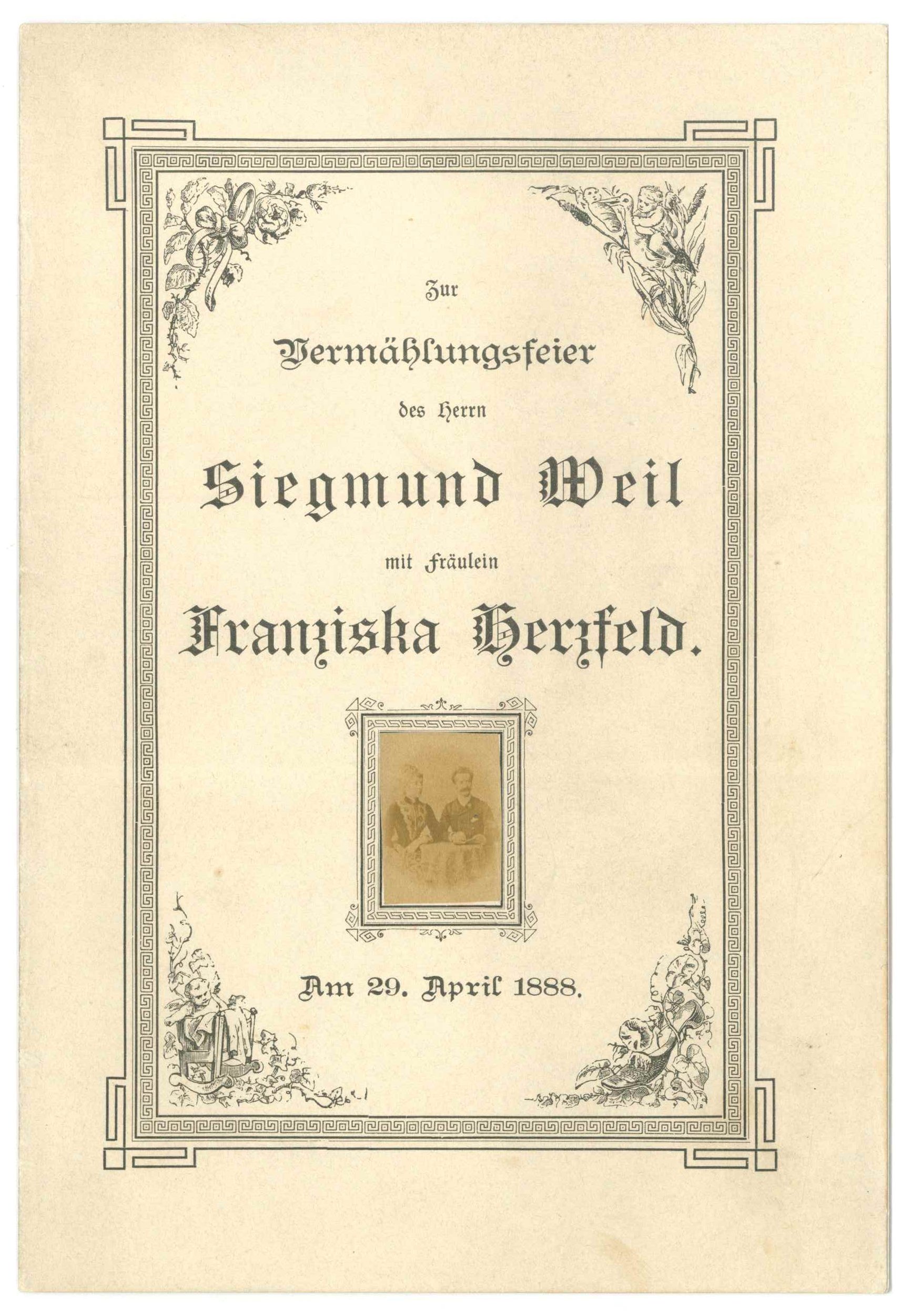 Hochzeitsmenü Siegmund und Franziska Weil 1888 (Kurt Tucholsky Literaturmuseum CC BY-NC-SA)