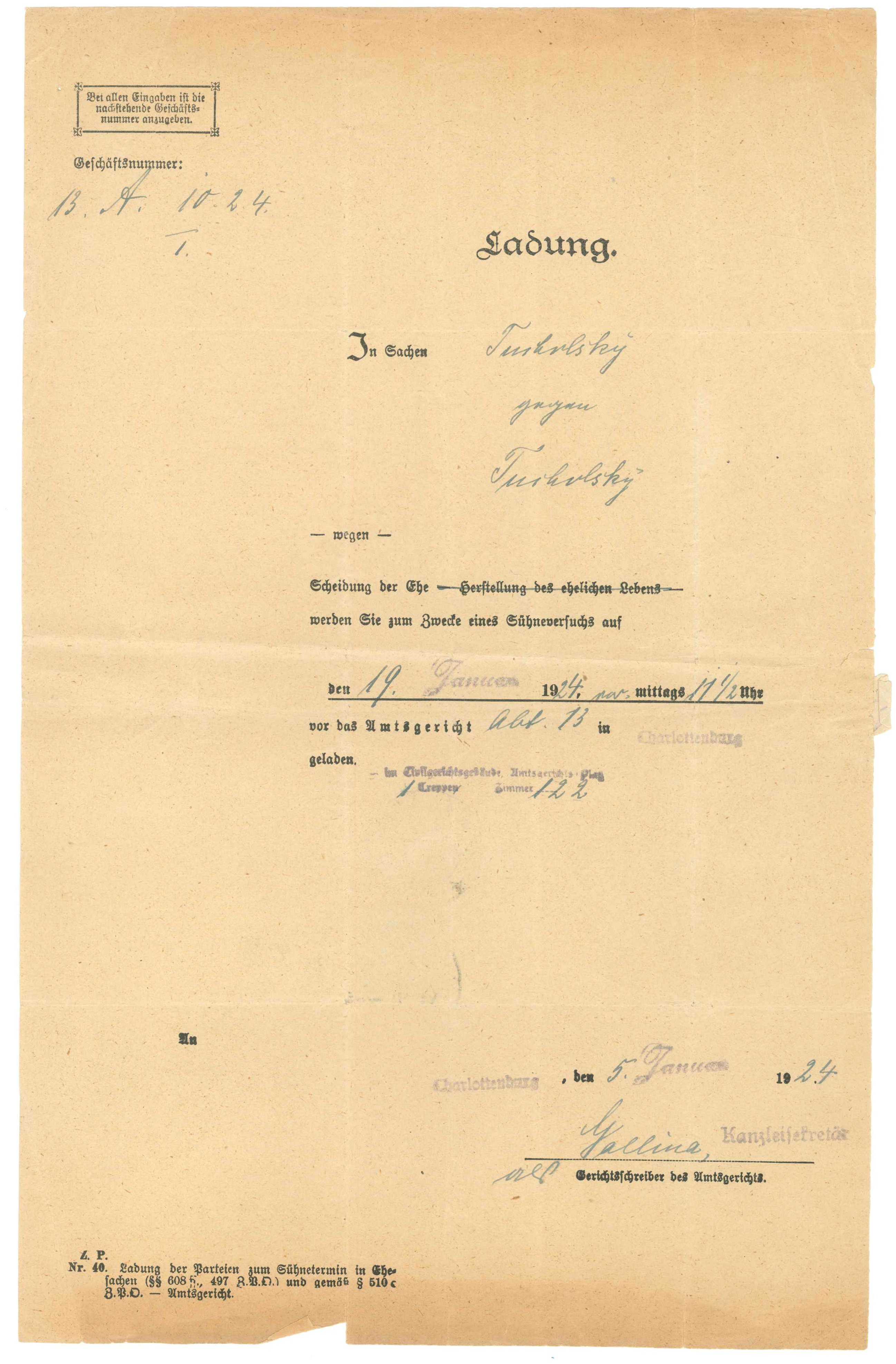 Scheidungsunterlagen von Else Weil 1923/24 (Kurt Tucholsky Literaturmuseum CC BY-NC-SA)