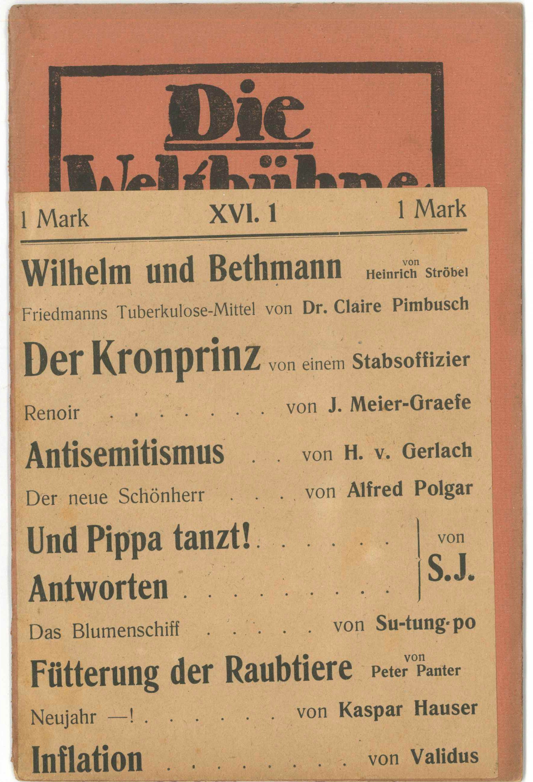 Friedmanns Tuberkulosemittel Artikel in der Weltbühne, Else Weil (Kurt Tucholsky Literaturmuseum CC BY-NC-SA)
