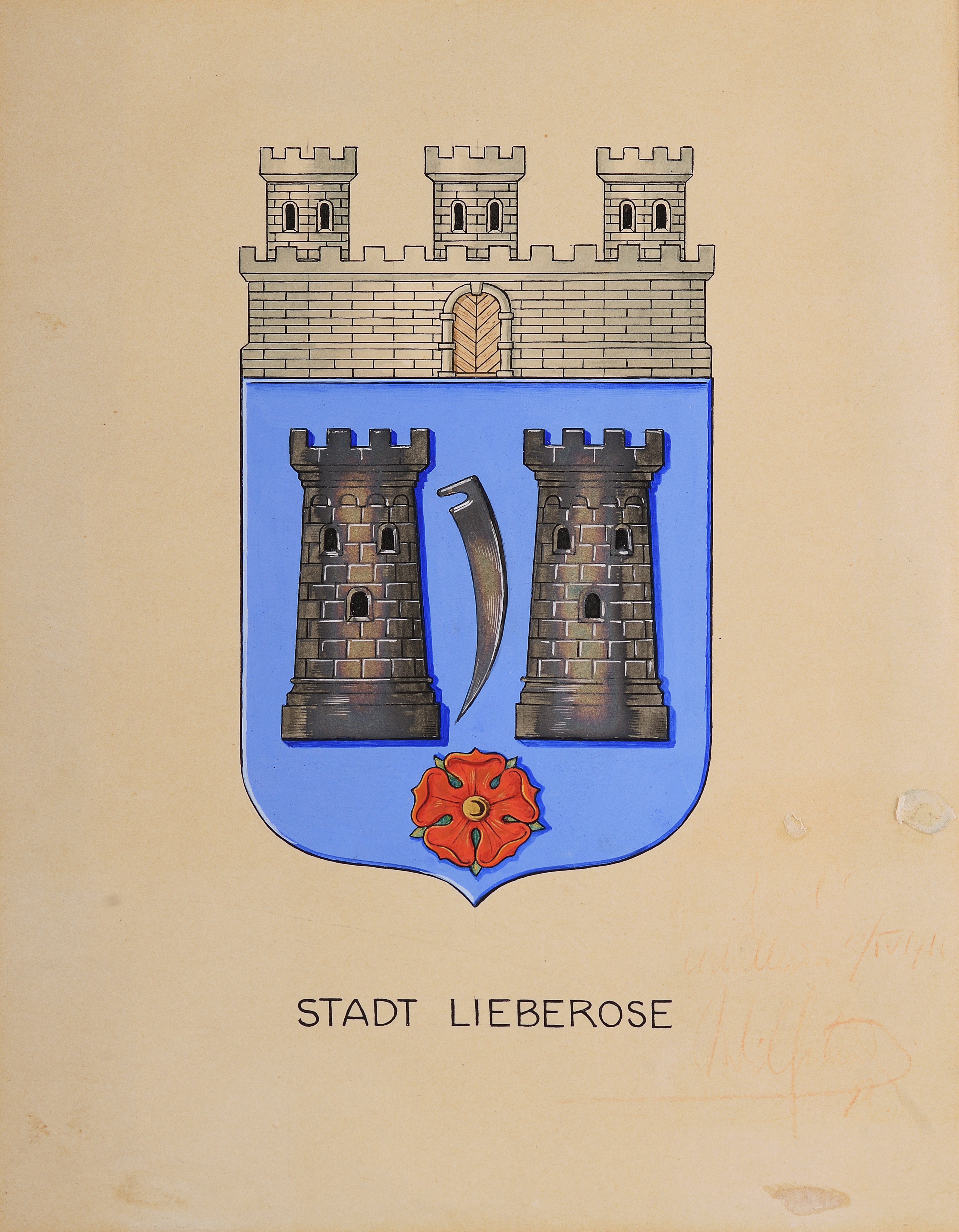 genehmigter Wappenentwurf der Stadt Lieberose (Förderverein Lieberose e.V. CC BY-NC-SA)