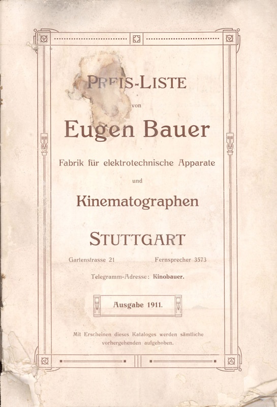 Preis-Liste Eugen Bauer für Kinematographen (Filmmuseum Potsdam CC BY-NC-SA)