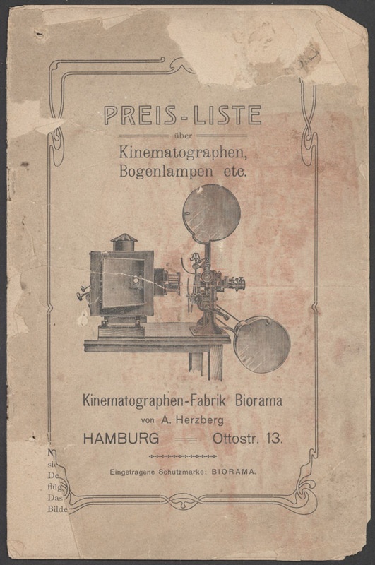 Preis-Liste über Kinematographen, Bogenlampen etc. von A. Herzberg (Filmmuseum Potsdam CC BY-NC-SA)