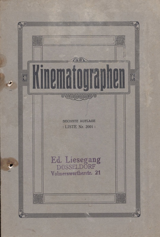 Kinematographen Sechste Auflage, Liste Nr. 2001 von Ed. Liesegang (Filmmuseum Potsdam CC BY-NC-SA)
