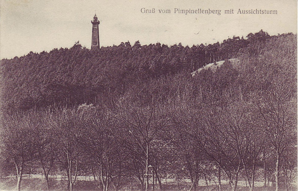 Postkarte Oderberg, Pimpinellenberg mit Aussichtsturm, 1930er/40er Jahre (Binnenschifffahrtsmuseum Oderberg CC BY-NC-SA)