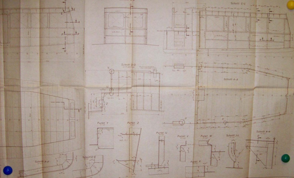 Konstruktionszeichnungen für Umbau Eisbrecher &quot;Tümmler&quot; (Binnenschifffahrtsmuseum Oderberg CC BY-NC-SA)