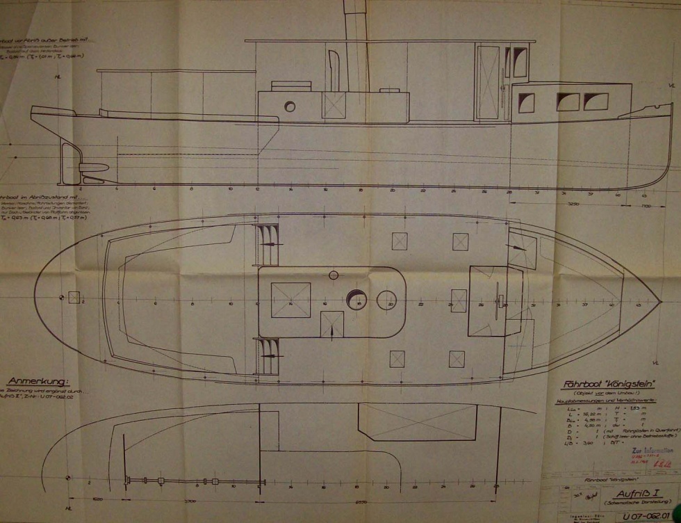 Konstruktionsunterlagen für Umbau Fährboot &quot;Königstein&quot; (Binnenschifffahrtsmuseum Oderberg CC BY-NC-SA)