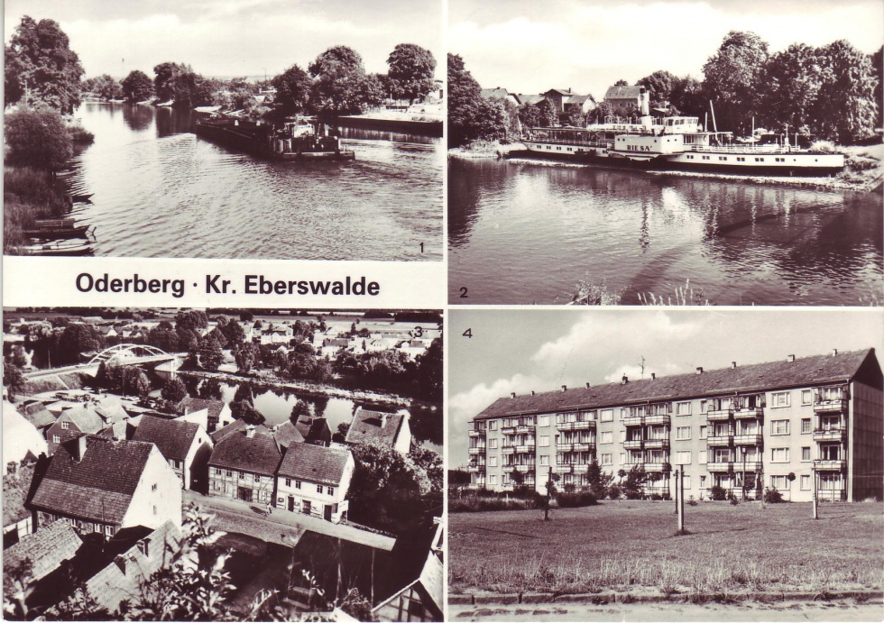 Postkarte Oderberg, Vier Stadtansichten, um 1970 (Binnenschifffahrtsmuseum Oderberg CC BY-NC-SA)