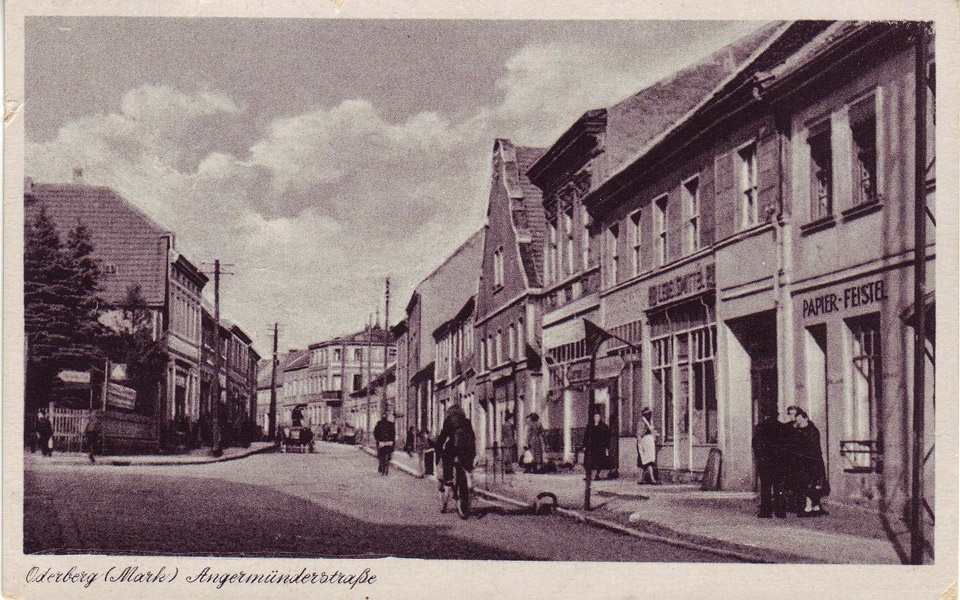 Postkarte Oderberg, Angermünder Straße, 1950er Jahre (Binnenschifffahrtsmuseum Oderberg CC BY-NC-SA)