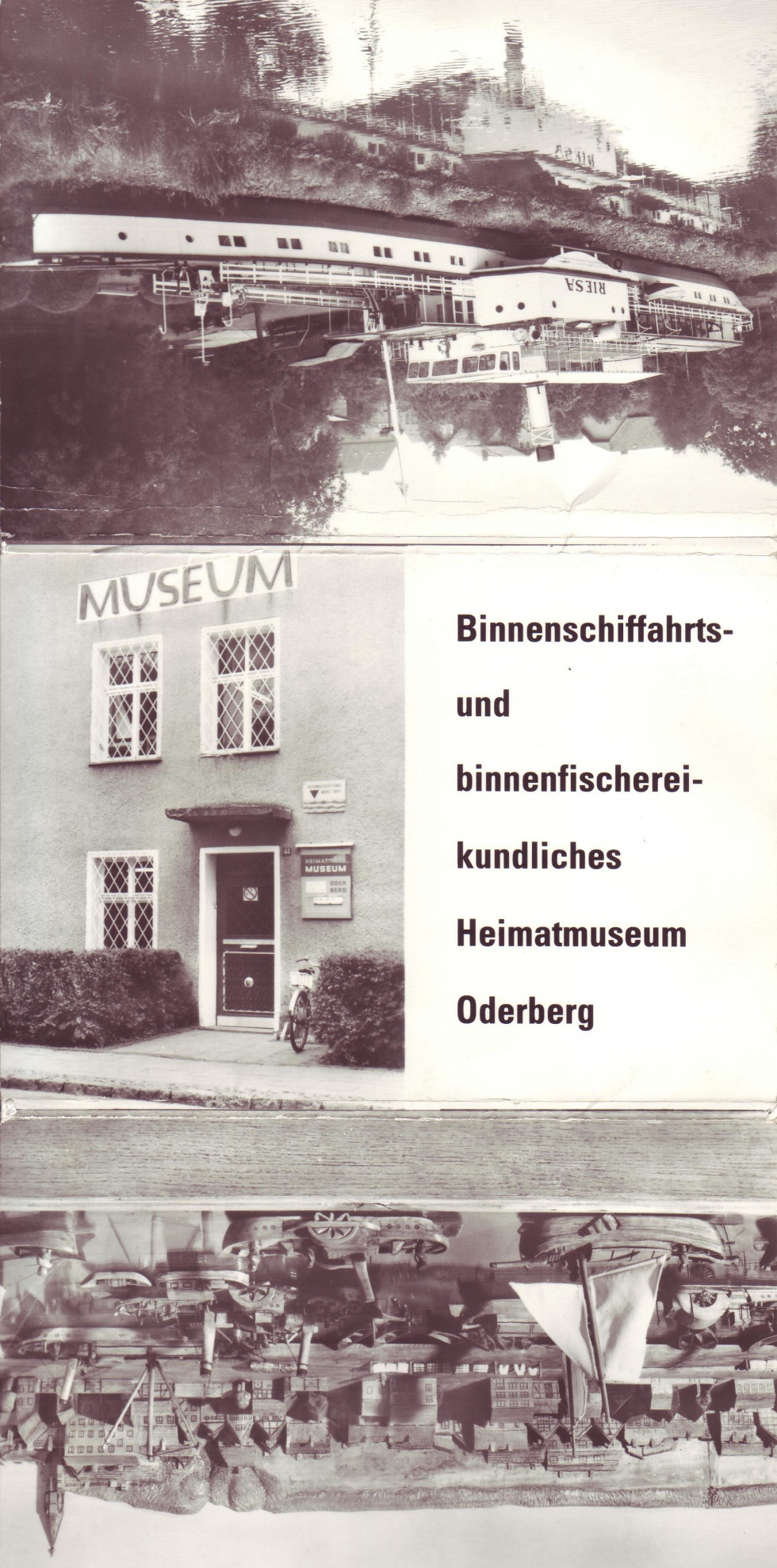 Postkarte Oderberg, Dreiteilige Klappkarte Binnenschifffahrts und binnenfischereikundliches Museum Oderberg, 1985 (Binnenschifffahrtsmuseum Oderberg CC BY-NC-SA)