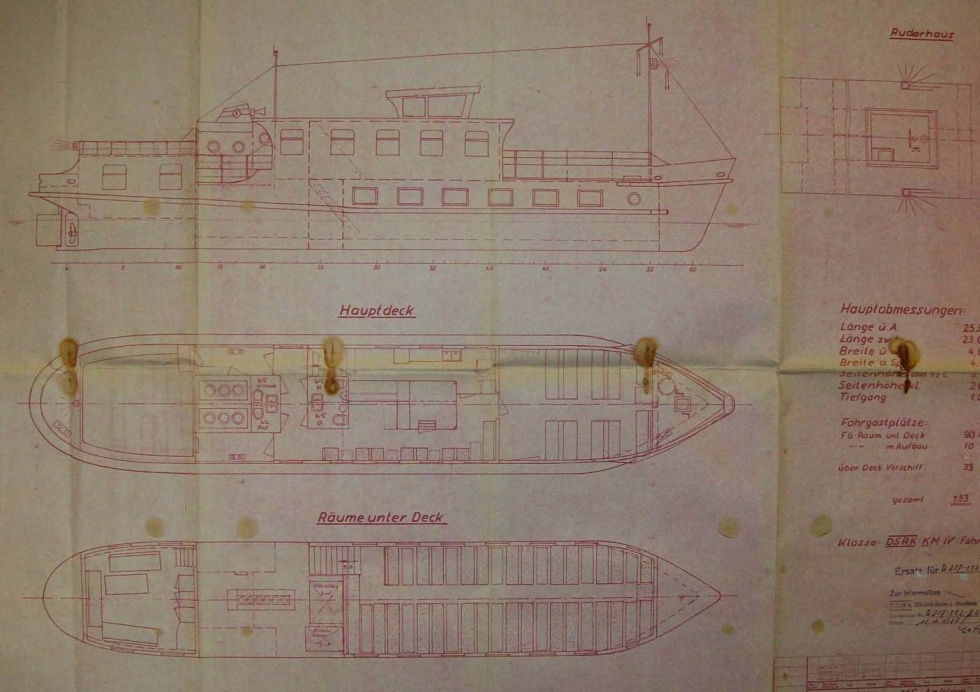 Fahrgastschiff &quot;Anklam&quot;, Konstruktionspläne zum Umbau (Binnenschifffahrtsmuseum Oderberg CC BY-NC-SA)