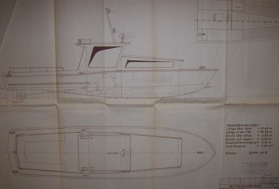 Konstruktionszeichnungen Strommeisterboot (Binnenschifffahrtsmuseum Oderberg CC BY-NC-SA)