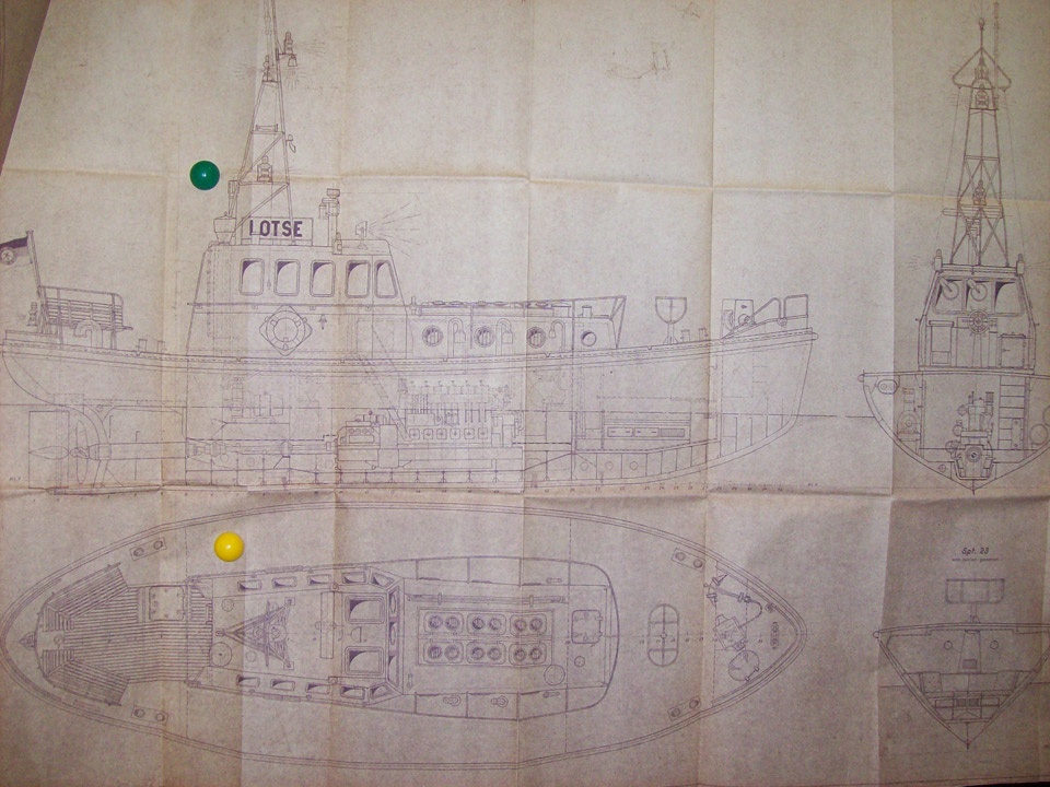 Konstruktionszeichnungen Lotsenversetzboot (Binnenschifffahrtsmuseum Oderberg CC BY-NC-SA)