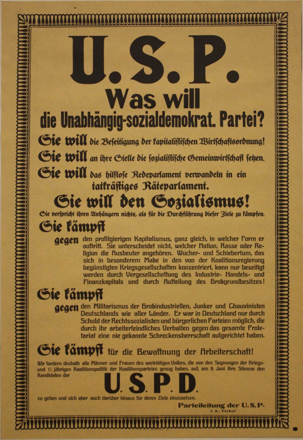 USPD-Plakat, 1920 (Kurt Tucholsky Literaturmuseum CC BY-NC-SA)