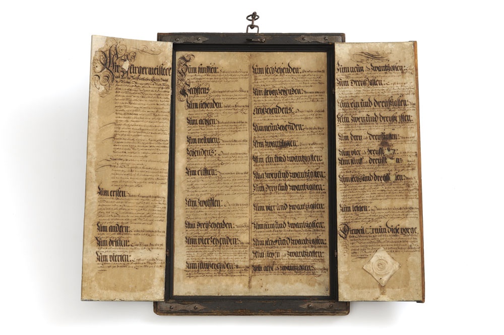 &quot;Tabula leges&quot; - Gesetzestafel der Schützengilde (Niederlausitz-Museum Luckau RR-F)