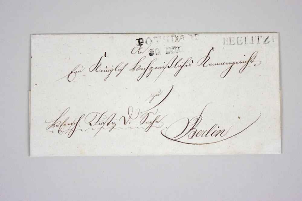 Brief mit erstem Briefstempel &quot;Beelitz&quot; (Alte Posthalterei - Museum Beelitz CC BY-NC-SA)