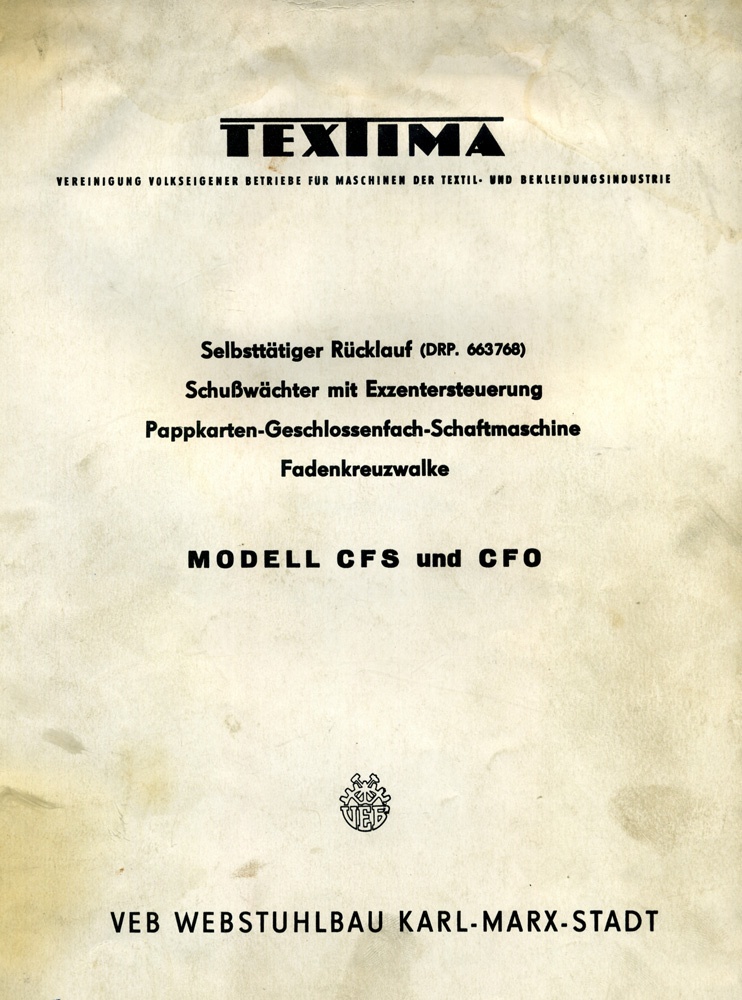 Buch &quot;TEXTIMA Modell CFS und CFO&quot; (Brandenburgisches Textilmuseum Forst (Lausitz) CC BY-NC-SA)
