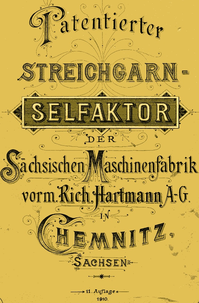 Faltblatt &quot;Patentierter Streichgarn-Selfaktor&quot; (Brandenburgisches Textilmuseum Forst (Lausitz) CC BY-NC-SA)