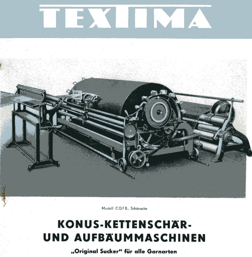 Faltblatt &quot;Konuskettenschär- und Aufbäummaschinen ´Original Sucker´ für alle Garnarten, Modell CQ FB&quot; (Brandenburgisches Textilmuseum Forst (Lausitz) CC BY-NC-SA)