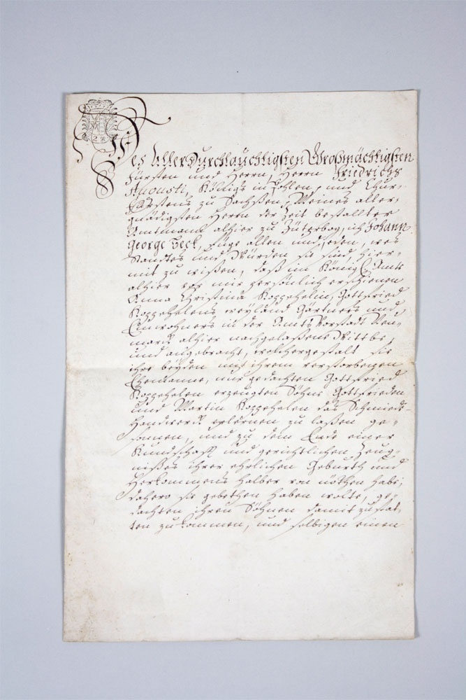 Geburtsbrief des sächs. Amtmanns Beck in Jüterbog (Museum im Mönchenkloster Jüterbog CC BY-NC-SA)