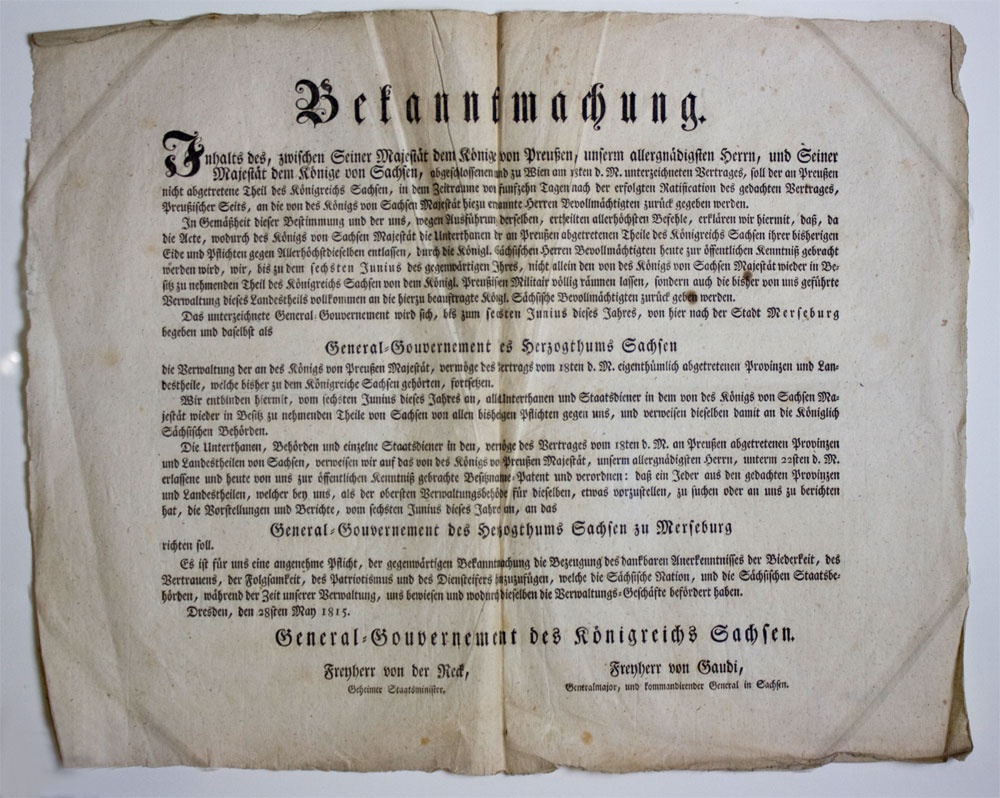 Bekanntmachung der sächsischen Regierung (Stadt- und Regionalmuseum Lübben CC BY-NC-SA)