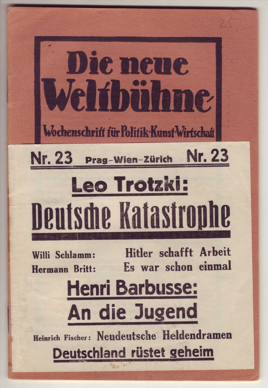 &quot;Die Neue Weltbühne&quot;, 8. Juni 1933 (Kurt Tucholsky Literaturmuseum CC BY-NC-SA)