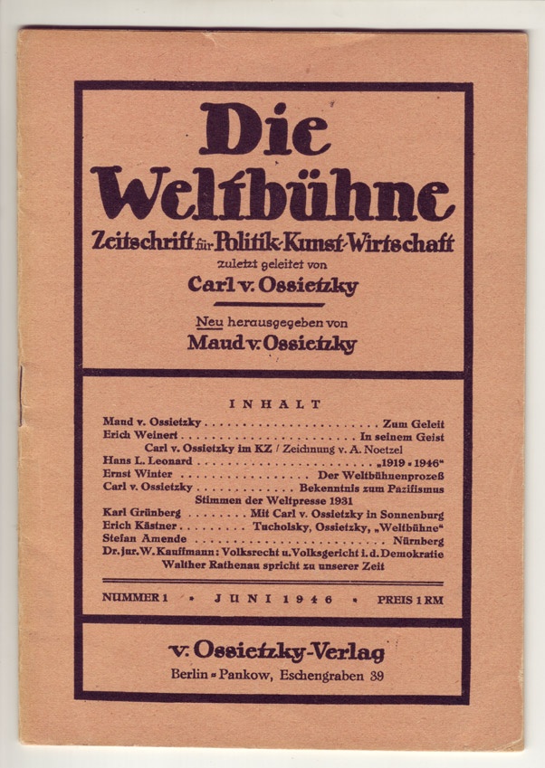 &quot;Die Weltbühne&quot;, Juni 1946 (Kurt Tucholsky Literaturmuseum CC BY-NC-SA)