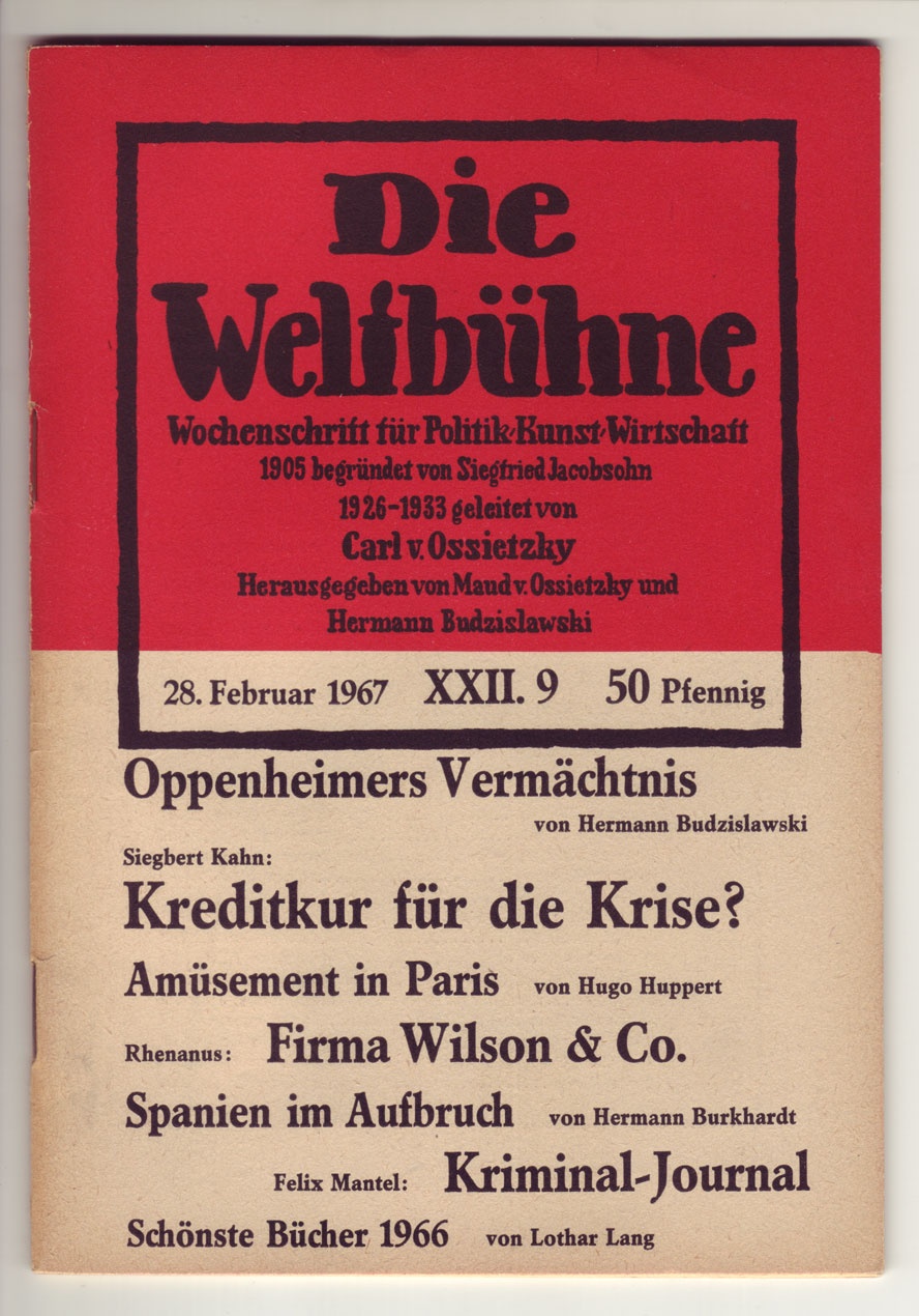 &quot;Die Weltbühne&quot;, 28. Februar 1967 (Kurt Tucholsky Literaturmuseum CC BY-NC-SA)