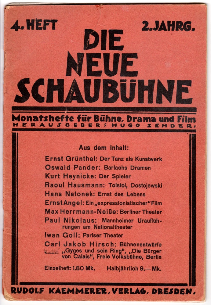 Die Neue Schaubühne, April 1920, Titelseite (Kurt Tucholsky Literaturmuseum CC BY-NC-SA)