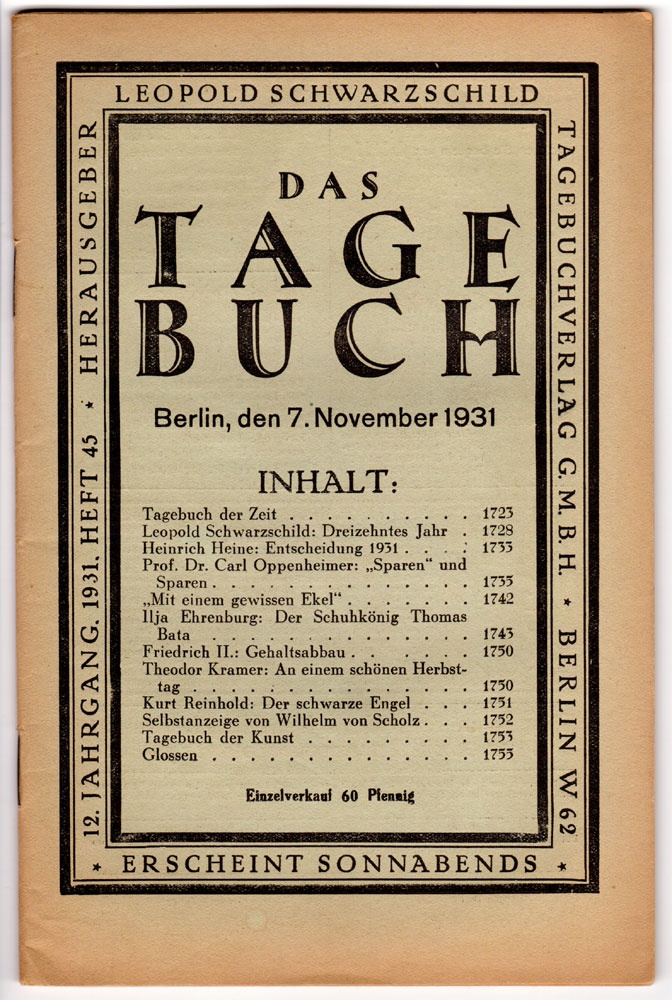&quot;Das Tagebuch&quot;, 7. November 1931 (Kurt Tucholsky Literaturmuseum CC BY-NC-SA)