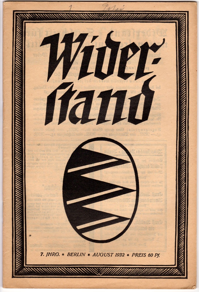 Widerstand, August 1932, Titelseite (Kurt Tucholsky Literaturmuseum CC BY-NC-SA)