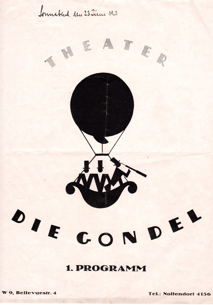 Theaterprogramm &quot;Die Gondel&quot;, Juni 1923 (Kurt Tucholsky Literaturmuseum CC BY-NC-SA)