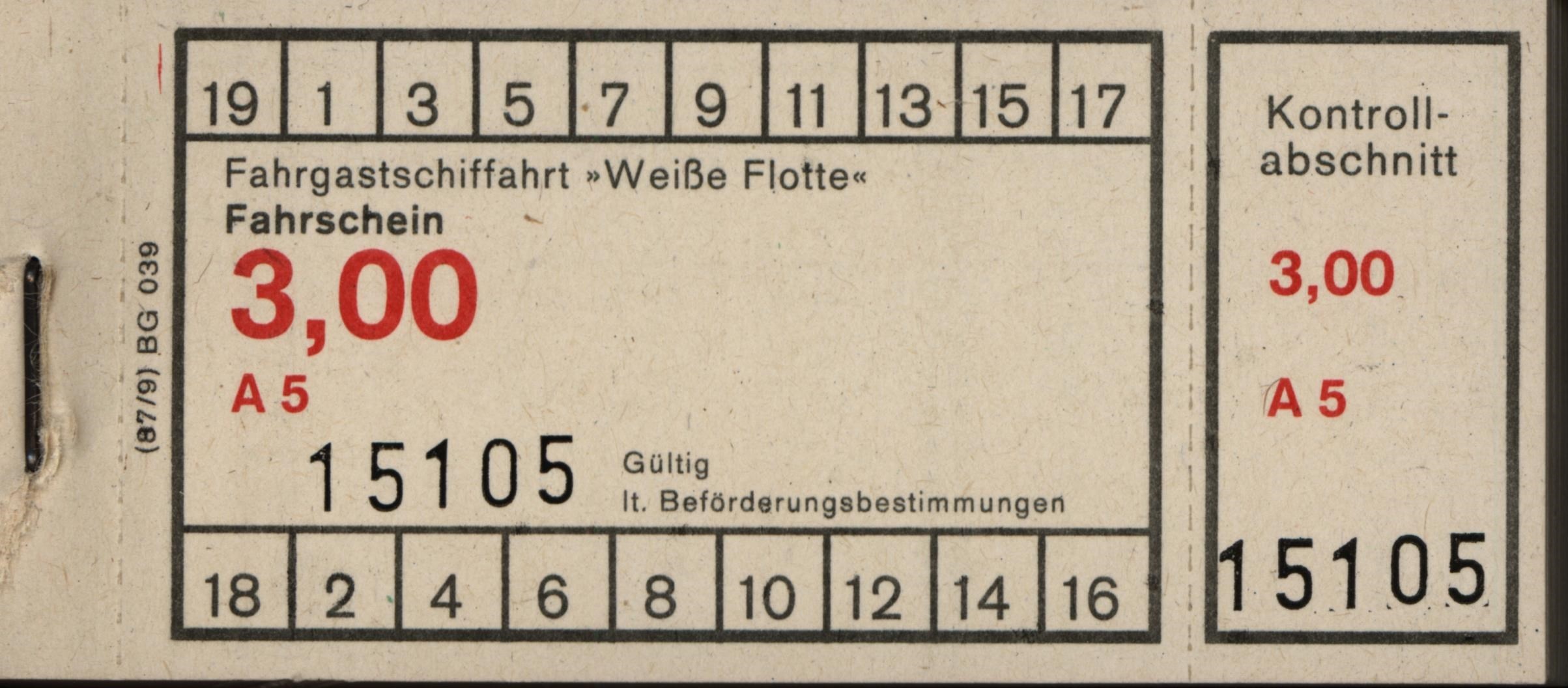 Fahrkartenblock der "Weißen Flotte" (Museum Utopie und Alltag. Alltagskultur und Kunst aus der DDR CC BY-NC-SA)
