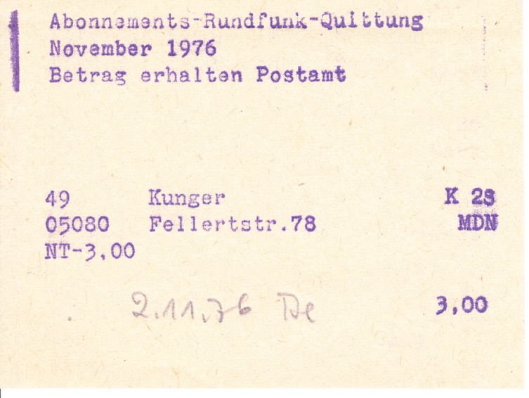 Quittung Rundfunkgebühren (Museum Utopie und Alltag. Alltagskultur und Kunst aus der DDR CC BY-NC-SA)