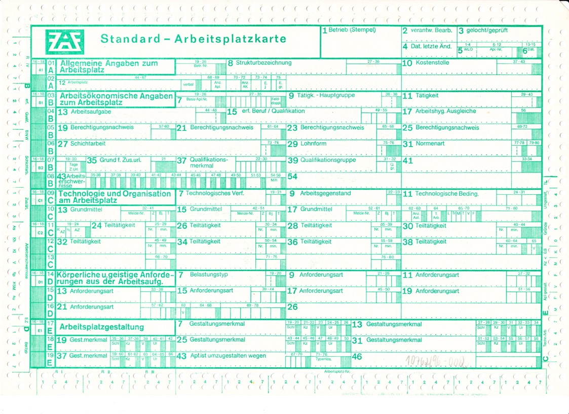 Standard-Arbeitsplatzkarte (Museum Utopie und Alltag. Alltagskultur und Kunst aus der DDR CC BY-NC-SA)